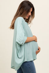 Sage Satin Oversized Maternity Shirt