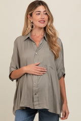 Olive Satin Oversized Maternity Shirt