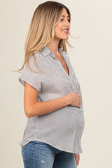 Ivory Striped Split V-Neck Dolman Sleeve Maternity Top