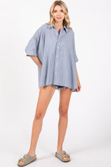 Blue Checkered Oversized Button Down Shirt