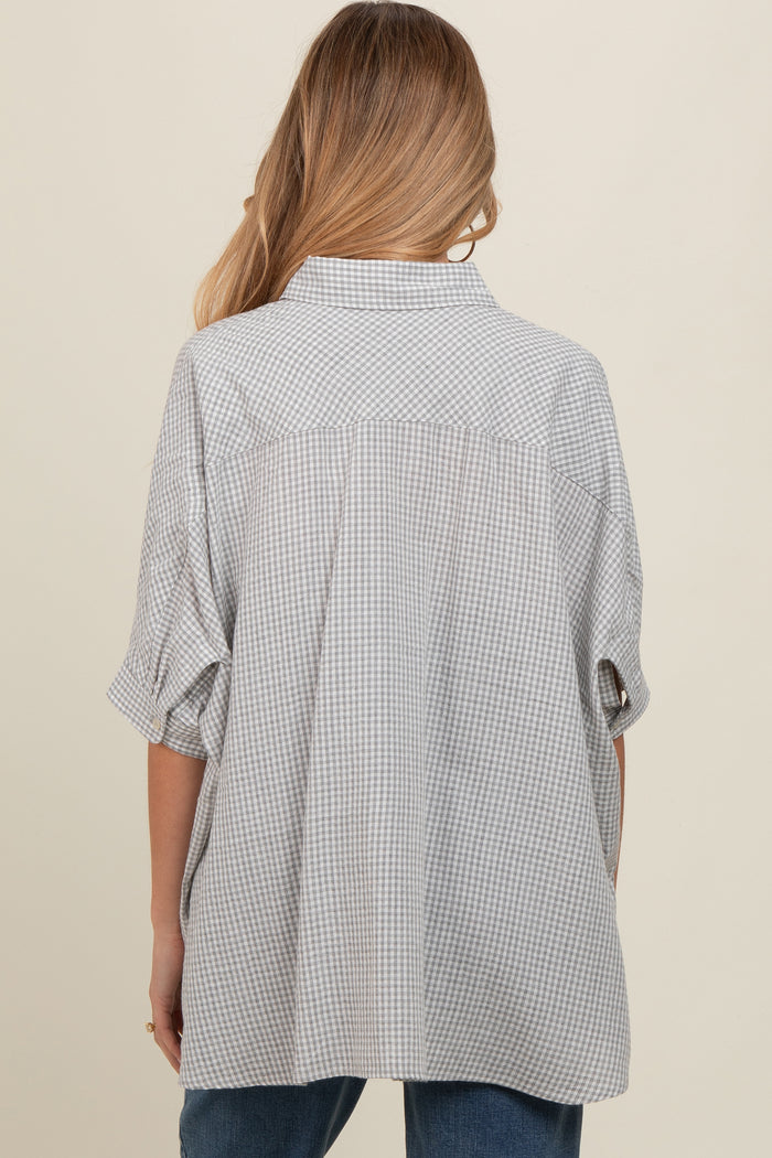Grey Checkered Oversized Button Down Maternity Shirt