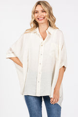 Ivory Textured Button Down Blouse