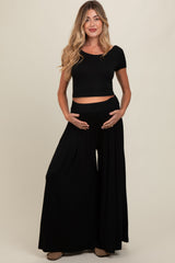 Black Crop Top and Wide Leg Pant Maternity Set