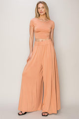 Orange Crop Top Wide Leg Pant Set