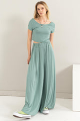 Jade Crop Top Wide Leg Pant Set