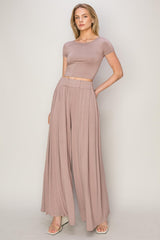 Mauve Crop Top Wide Leg Pant Set