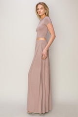 Mauve Crop Top Wide Leg Pant Set