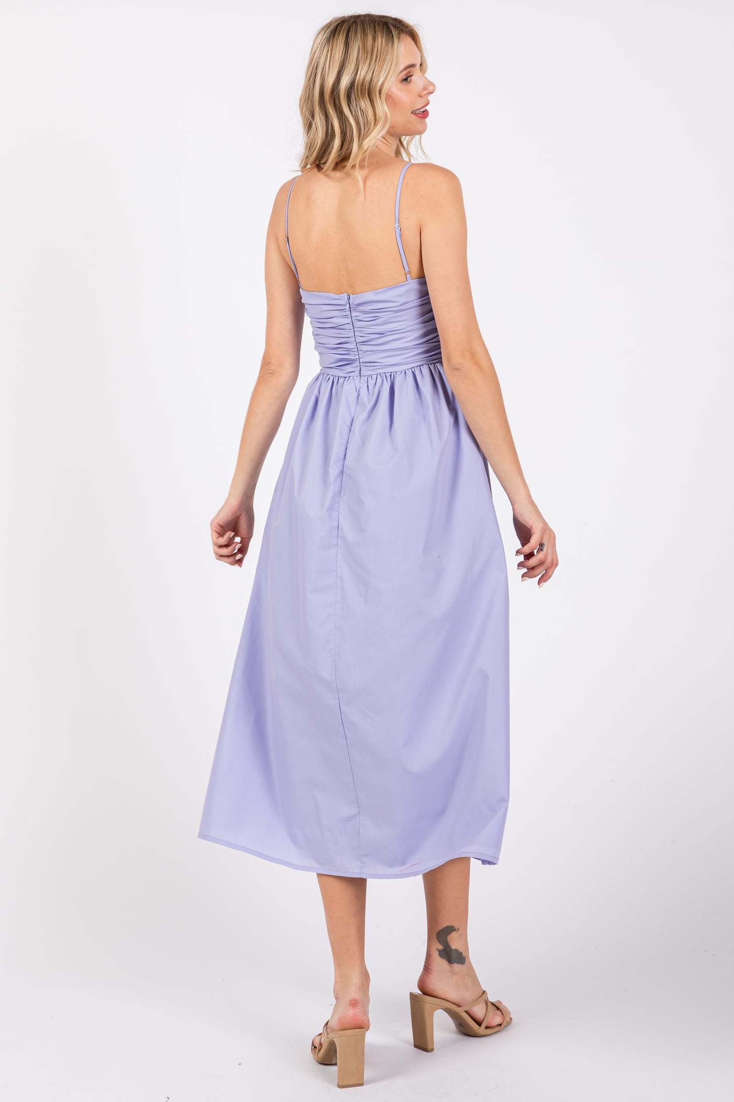 Lavender Ruched Midi Dress