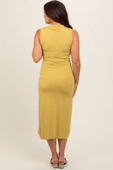 Lime Collared Sleeveless Twist Knit Maternity Midi Dress