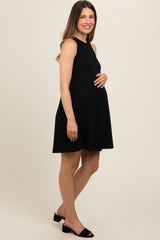 Black Knit Pleated Maternity A-Line Dress