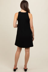 Black Knit Pleated Maternity A-Line Dress