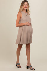 Taupe Knit Pleated Maternity A-Line Dress