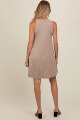 Taupe Knit Pleated Maternity A-Line Dress