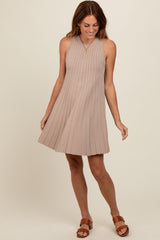 Taupe Knit Pleated Maternity A-Line Dress