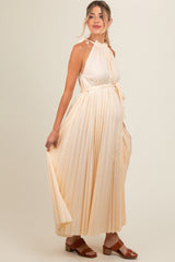 Cream Pleated Empire Tied Waist Maternity Midi Dress