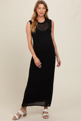 Black Sheer Knit Layered Maternity Maxi Dress