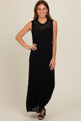 Black Sheer Knit Layered Maxi Dress