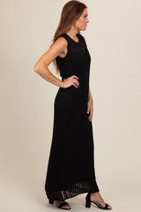 Black Sheer Knit Layered Maxi Dress