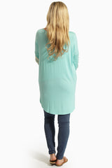 Mint Green Crochet Elbow Patch Tunic