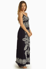 Navy Blue White Printed Maxi Dress