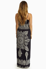 Navy Blue White Printed Maxi Dress