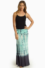 Aqua Grey Tie-Dye Print Maxi Skirt