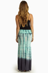 Aqua Grey Tie-Dye Print Maxi Skirt