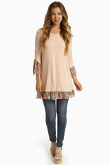 Light Pink Floral Chiffon Trim Top