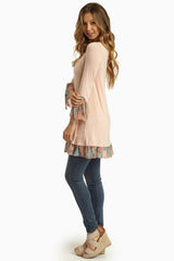 Light Pink Floral Chiffon Trim Top