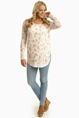 Peach Mint Green Cheetah Print Knit Top