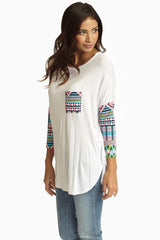 White Neon Multi-Color Printed Sleeve Top