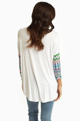 White Neon Multi-Color Printed Sleeve Top