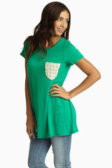 Emerald Crochet Pocket Short Sleeve Top