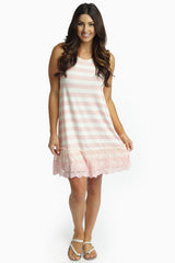 Light Pink Striped Lace Trim Tank Dress