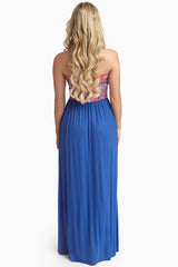 Royal Fuchsia Printed Top Strapless Maxi Dress