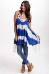 Blue Tie Dye Lace Accent Tank Top