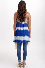 Blue Tie Dye Lace Accent Tank Top