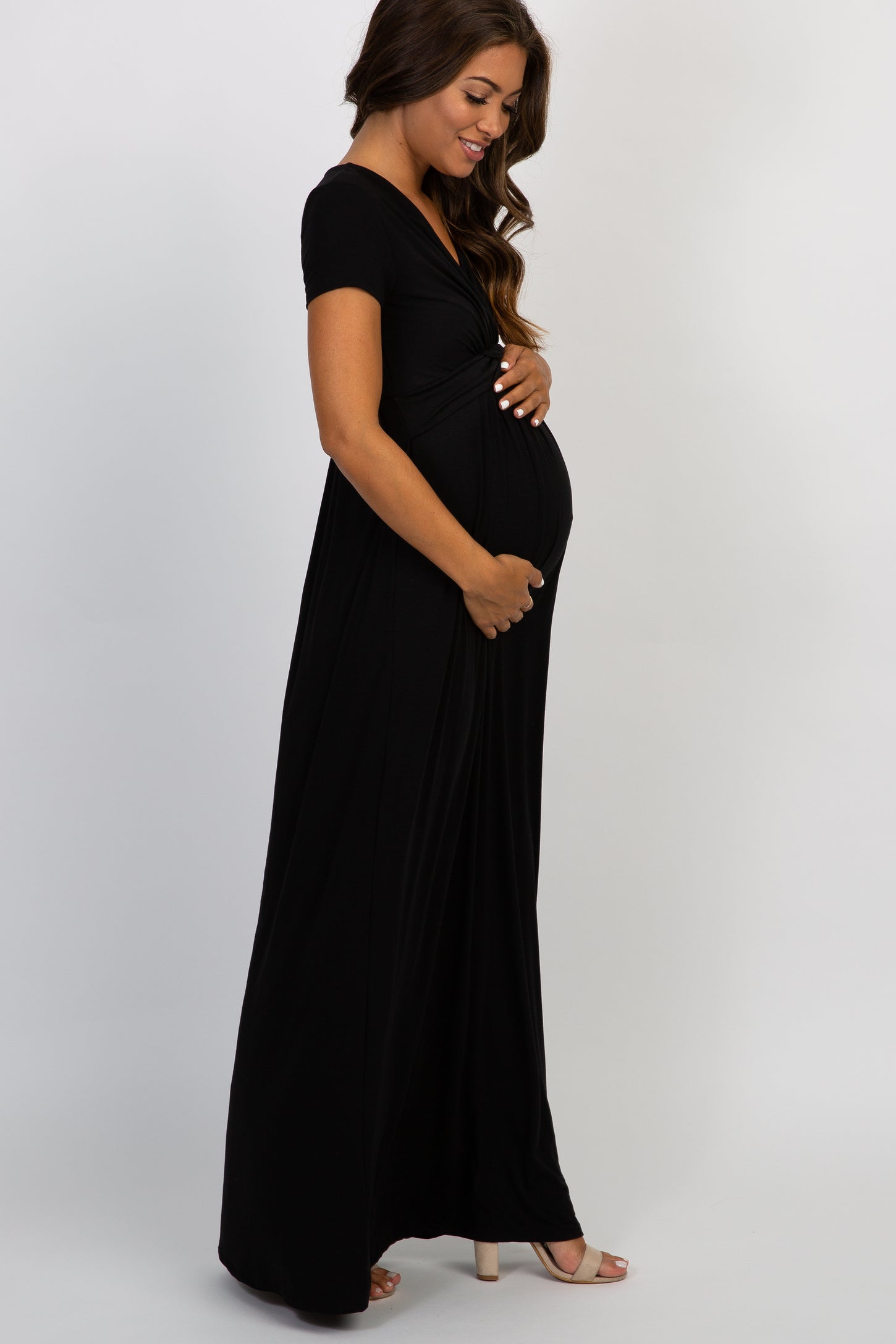 PinkBlush Black Draped Maternity/Nursing Maxi Dress