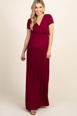 PinkBlush Burgundy Draped Maternity/Nursing Maxi Dress