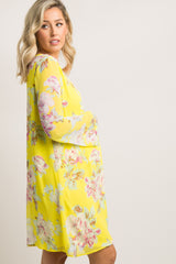PinkBlush Yellow Floral Printed V-Neck Chiffon Maternity Dress