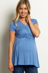 PinkBlush Blue Draped Front Maternity/Nursing Top