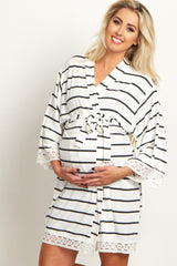 PinkBlush White Striped Lace Trim Delivery/Nursing Maternity Robe
