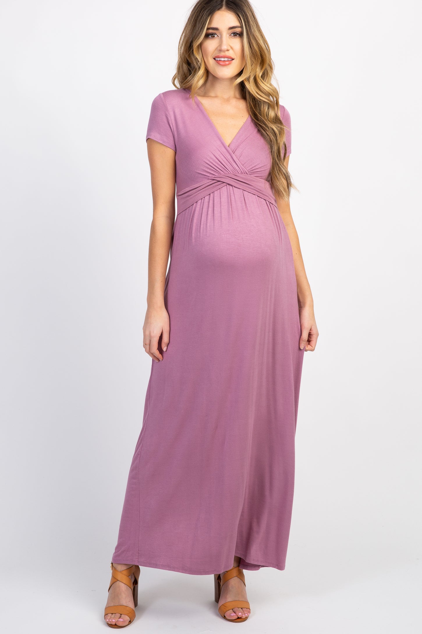 PinkBlush Mauve Draped Maternity/Nursing Maxi Dress