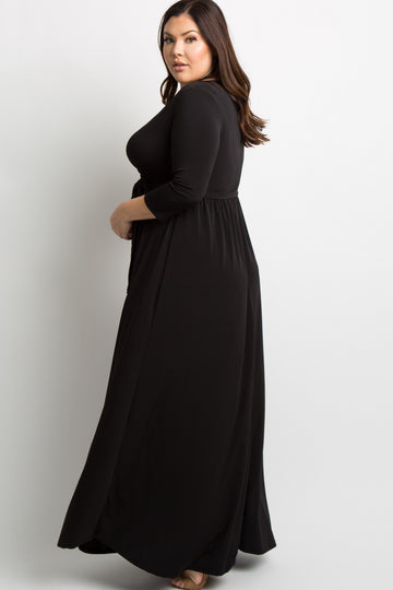 PinkBlush Black Sash Tie Wrap Plus Maxi Dress