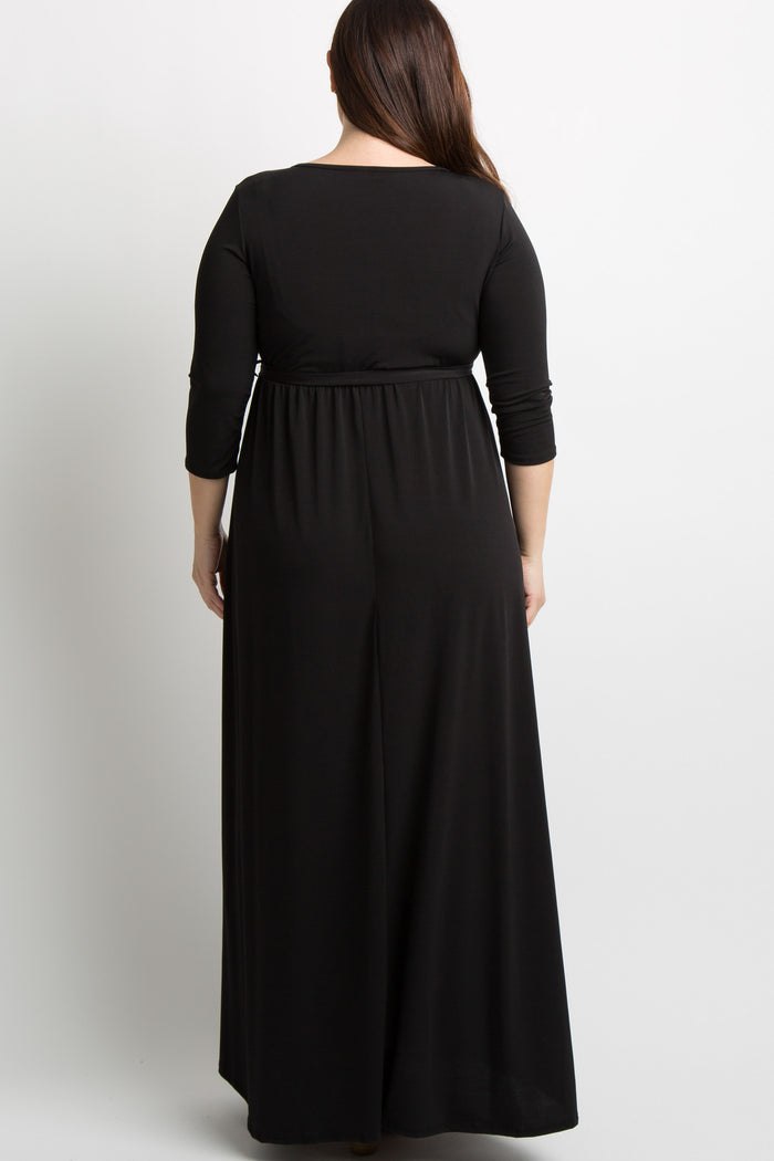 PinkBlush Black Sash Tie Wrap Plus Maxi Dress