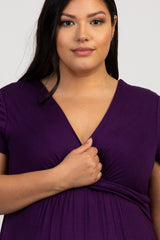 Purple Draped Plus Maternity/Nursing Maxi Dress