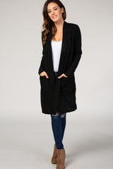 PinkBlush Black Solid Knit Elbow Patch Cardigan