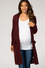 PinkBlush Burgundy Solid Knit Elbow Patch Maternity Cardigan