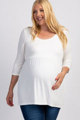 Ivory Scoop Neck 3/4 Sleeve Maternity Plus Top