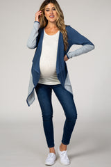 PinkBlush Blue Colorblock Draped Long Sleeve Maternity Cardigan